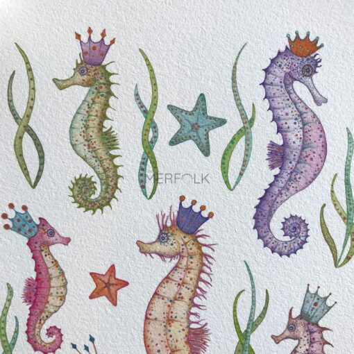 Close up of The Splendid Seahorses Watercolour Print