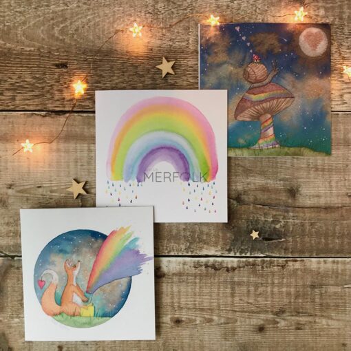 Buy a pack of three Greeting Cards with rainbow designs