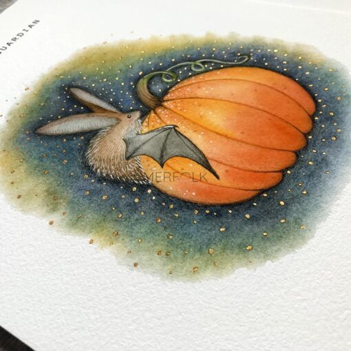 The Harvest Guardian Print with added Metalic Watercolours