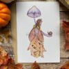 Autumn fairy and mushroom card