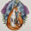 fox and cub original artwork with moon and foxgloves