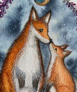 fox and cub watercolour close up of faces