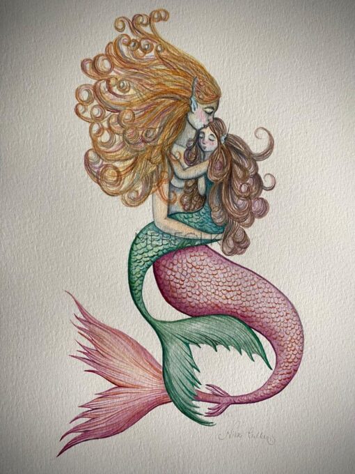 mermum and merchild large water colour painting