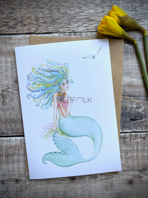 Chip stealing mermaid and seagull a5 card