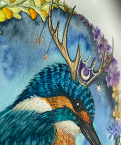 kingfisher with metallic moon crown detail