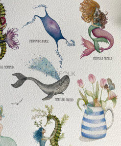 mermaid spotters guide a4 print with humpback whale, mermaids purse and mermaids