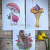 Collection of mushroom and owl cards