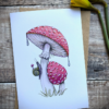 Large and small Fly Agaric mushroom card with tiny snail detail