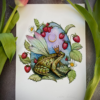 frog fairy with wings and a crown and strawberries.