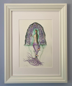 framed original wisteria mermaid watercolour painting