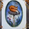 Sleeping foxalope with shaggy inkcap mushroom and crescent moon