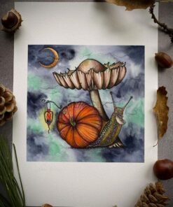 Pumpkin snail print with mushroom and crescent moon