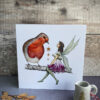 robin, fairy and stars greeting card