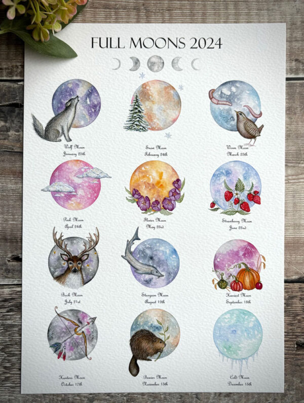 2024 Full Moon Calendar A4 Print Just us Merfolk
