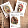 mushroom, owl and hare, jackalope pin badges