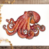 curled orange octopus wearing a monocle print