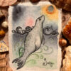 selkie seal in the sea with moon original artwork illustration.