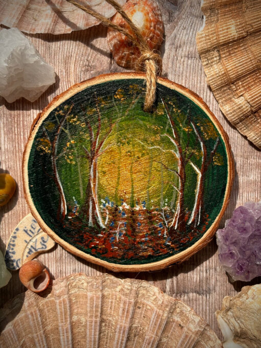 Magical and enchanting blue bell forest wood slice